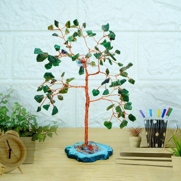 Green Jade Tree 100 Beads Chips Stone Slice Base
