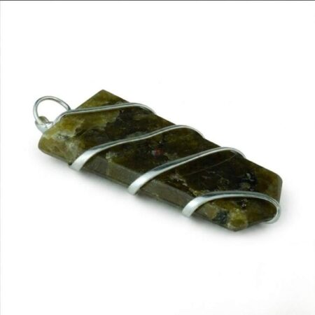 Labradorite Flat Stone Wire Wrapped Pendant