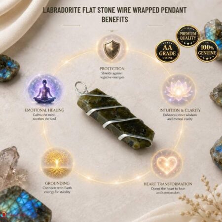 Labradorite Flat Stone Wire Wrapped Pendant