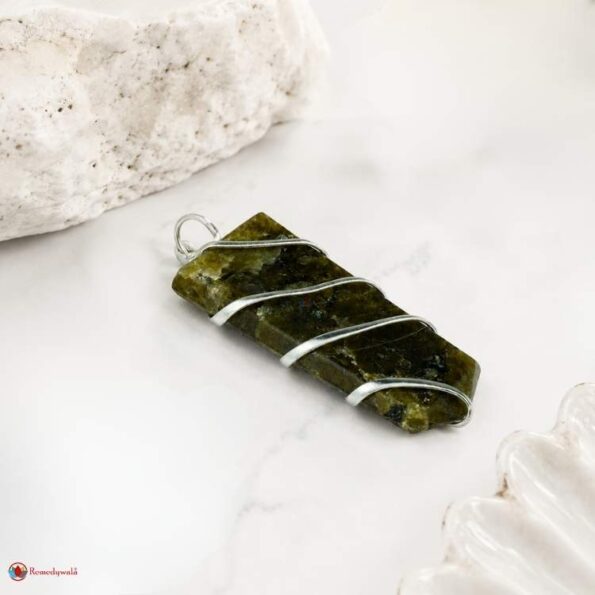 Labradorite Flat Stone Wire Wrapped Pendant