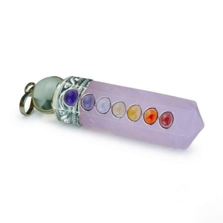 Rose Quartz 7 Chakra Ball Pencil Pendant