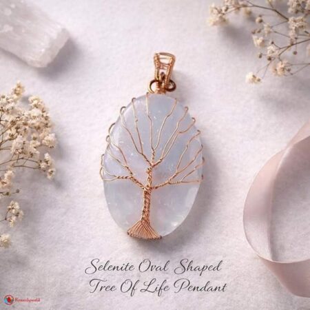 Selenite Oval Shaped Tree Of Life Pendant
