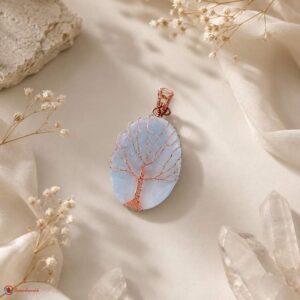 Selenite Oval Shaped Tree Of Life Pendant