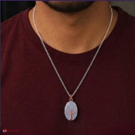 Selenite Oval Shaped Tree Of Life Pendant