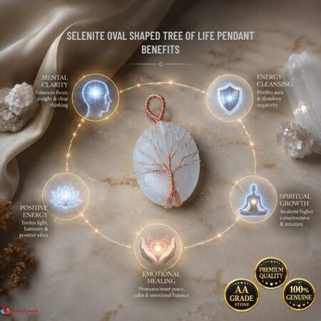 Selenite Oval Shaped Tree Of Life Pendant