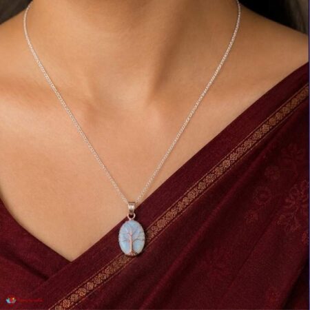 Selenite Oval Shaped Tree Of Life Pendant