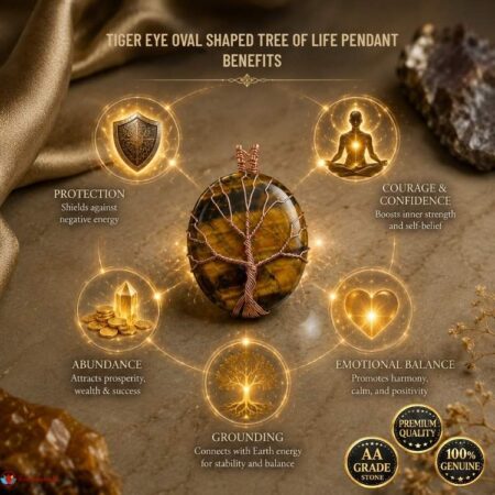 Tiger Eye Oval Shaped Tree Of Life Pendant