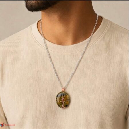 Tiger Eye Oval Shaped Tree Of Life Pendant