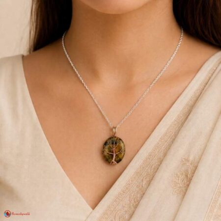 Tiger Eye Oval Shaped Tree Of Life Pendant