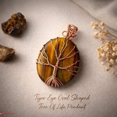 Tiger Eye Oval Shaped Tree Of Life Pendant