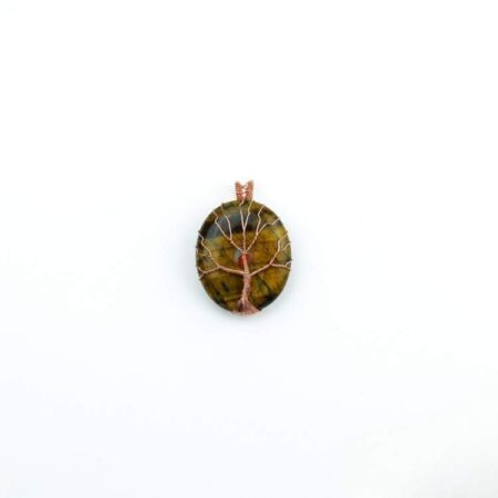 Tiger Eye Oval Shaped Tree Of Life Pendant