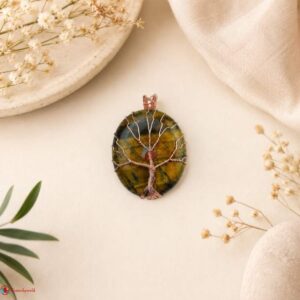 Tiger Eye Oval Shaped Tree Of Life Pendant