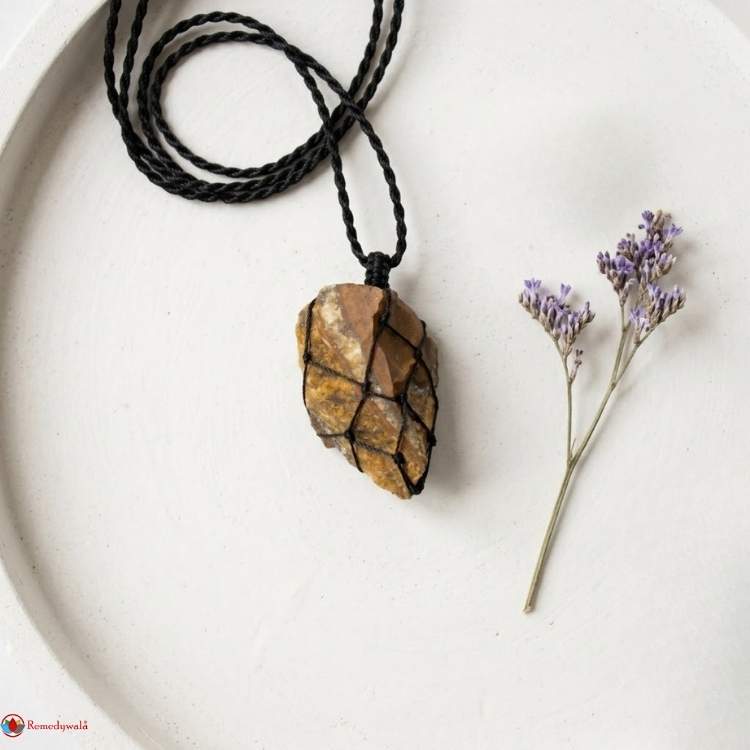 Tiger Eye Thread Cage Raw Stone Pendant