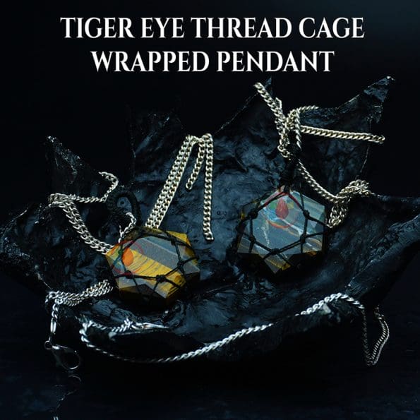 Tiger Eye Thread Cage Wrapped Pendant