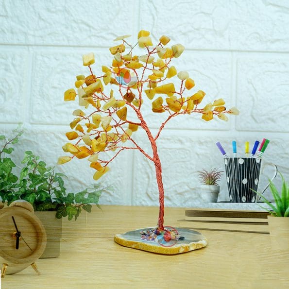 Yellow Aventurine Tree 100 Beads Chips Stone Slice Base