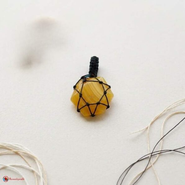 Yellow Calcite Thread Cage Wrapped Pendant