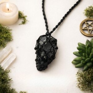 Black Obsidian Thread Cage Raw Stone Pendant