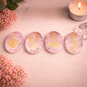 Rose Quartz Coin with Usui Reiki Symbols