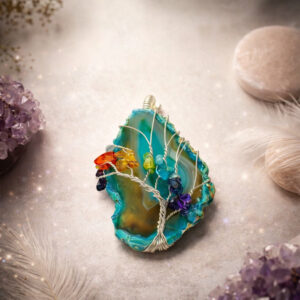 Green Color Agate 7 Chakra Tree Of Life Pendant