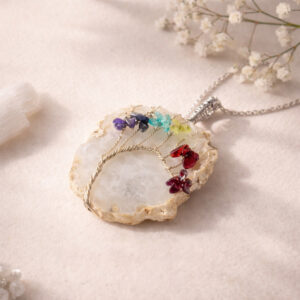 White Color Agate 7 Chakra Tree Of Life Pendant