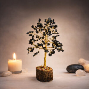 Black Agate Tree 200 Beads Golden Wire