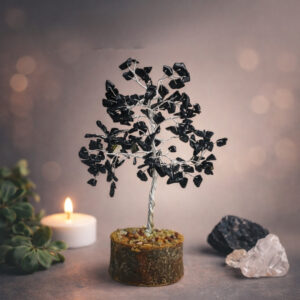 Black Agate Tree 200 Beads Silver Wire