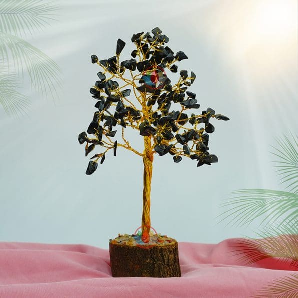 Black Agate Tree 200 Beads Golden Wire