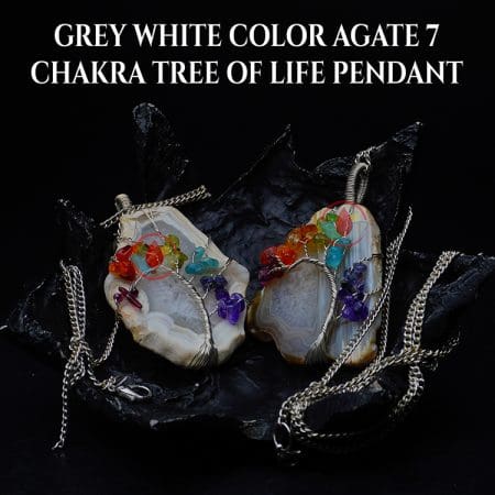 Grey White Color Agate 7 Chakra Tree Of Life Pendant