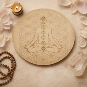 Flower Of Life Chakras Body Wooden Grid Plate (12 Inch Approx)