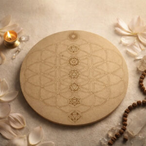 Flower of Life Seven Chakras Wooden Grid Plate (12 Inch Approx)