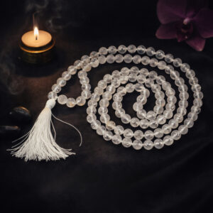Om Clear Quartz Stone Mala 8mm With Certificate