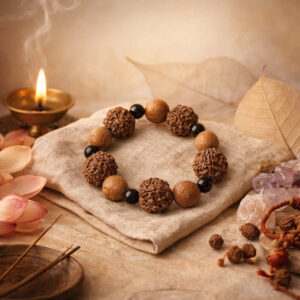 Black Tourmaline, Rudraksha and Bodhi Bead Bracelet