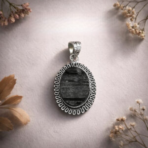 Black Tourmaline Oval Shape Rough Stone Pendant