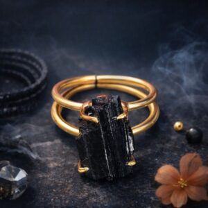 Black Tourmaline Raw Stone Ring
