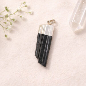 Black Tourmaline Rough Stone Cap Pendant
