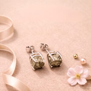 Golden Pyrite Rough Stone Stud Earrings
