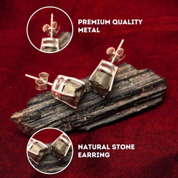 Golden Pyrite Rough Stone Stud Earrings