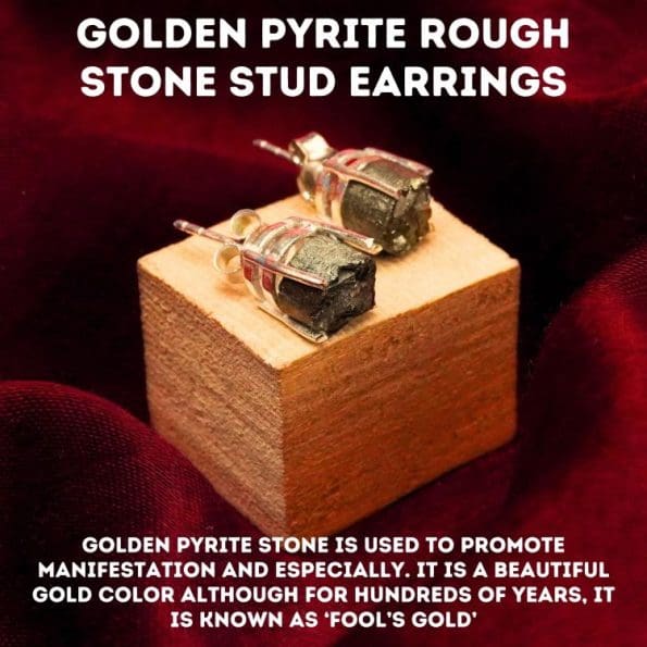 Golden Pyrite Rough Stone Stud Earrings
