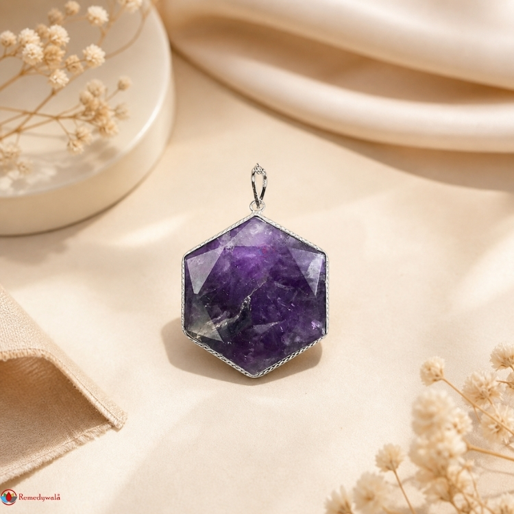Amethyst David Star Shape Frame Pendant