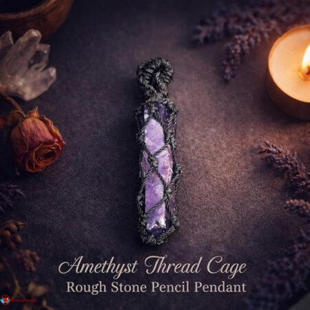 Amethyst Thread Cage Rough Stone Pencil Pendant