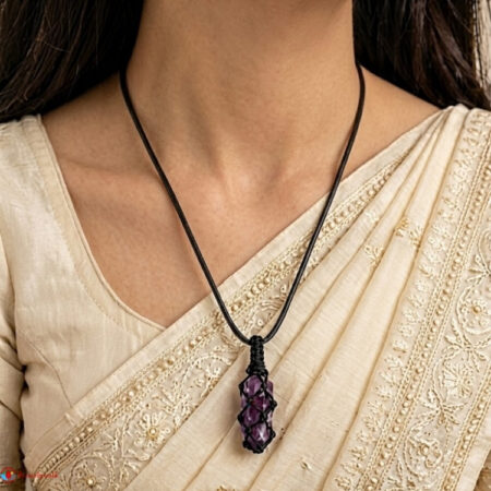Amethyst Thread Cage Rough Stone Pencil Pendant