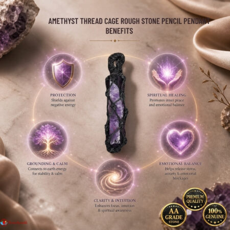 Amethyst Thread Cage Rough Stone Pencil Pendant