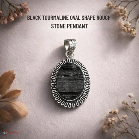Black Tourmaline Oval Shape Rough Stone Pendant