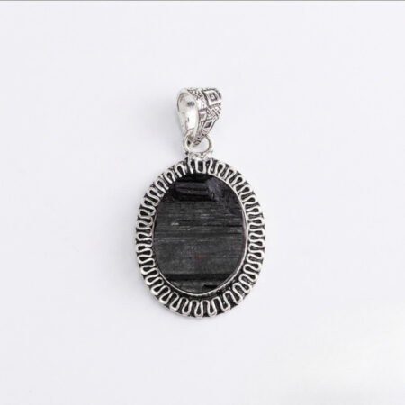Black Tourmaline Oval Shape Rough Stone Pendant