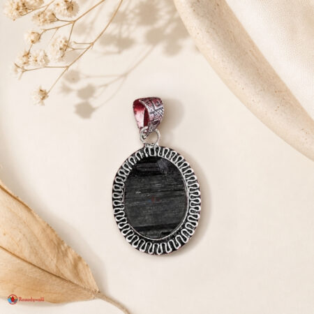 Black Tourmaline Oval Shape Rough Stone Pendant
