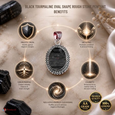 Black Tourmaline Oval Shape Rough Stone Pendant