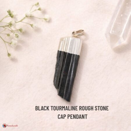 Black Tourmaline Rough Stone Cap Pendant