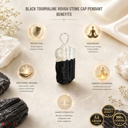 Black Tourmaline Rough Stone Cap Pendant