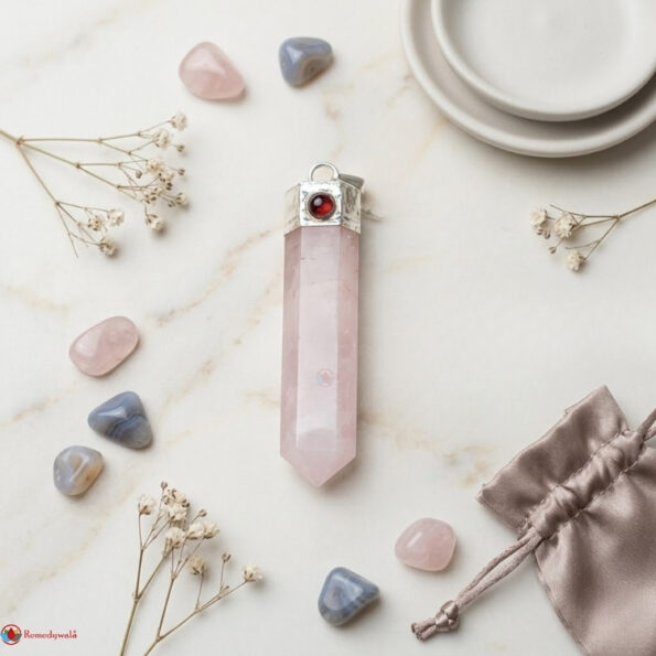 Rose Quartz Garnet Pencil Pendant
