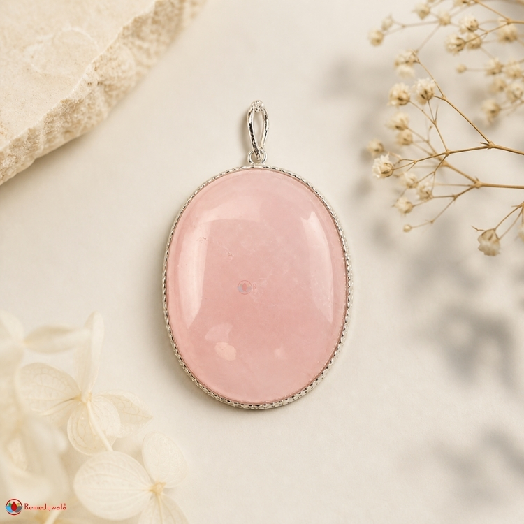 Rose Quartz Oval Shape Frame Pendant